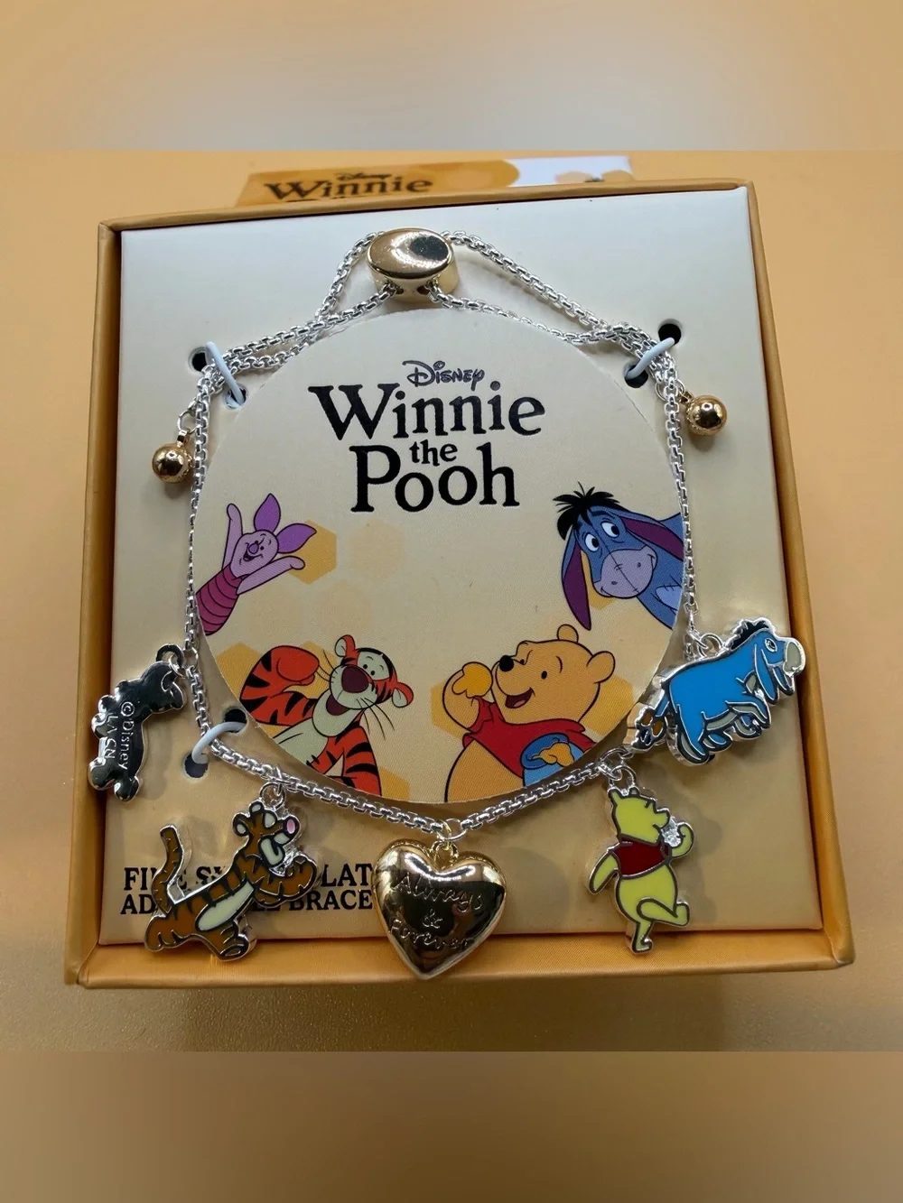 Disney Winnie the Pooh Silver Charm Bracelet with Yellow, Blue & Green Accents